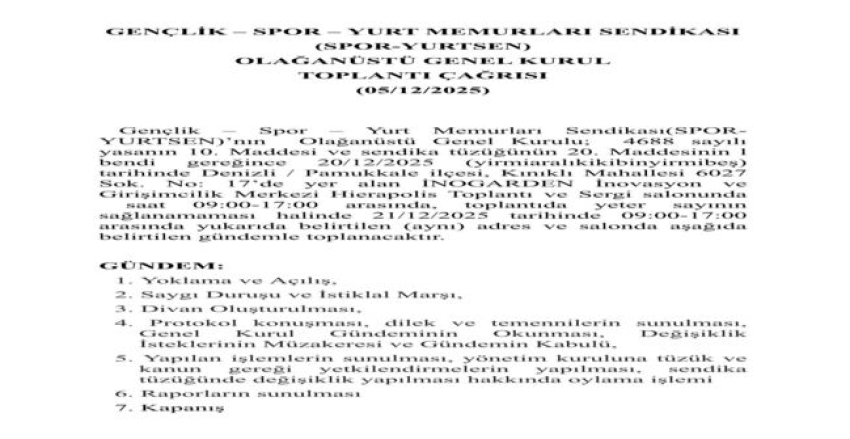 OLAĞANÜSTÜ KONGRE DUYURUSU