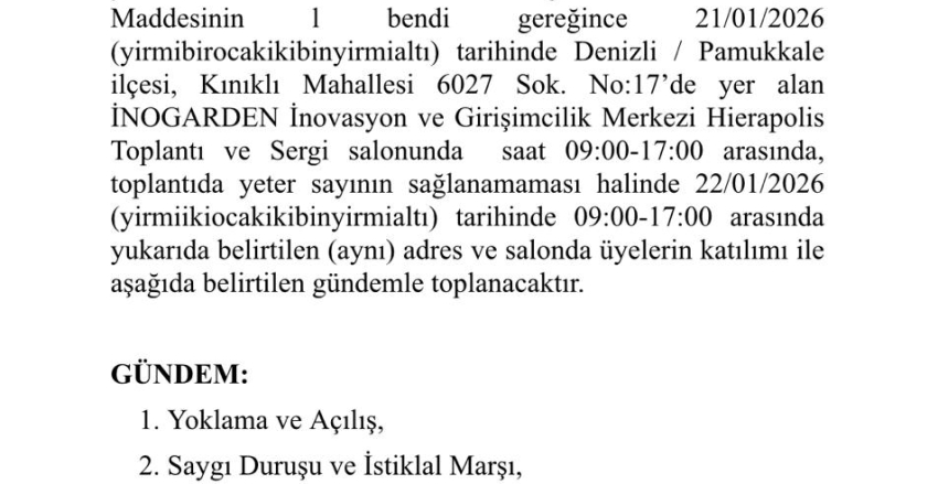 OLAGANÜSTÜ GENEL KURUL DUYURUSU