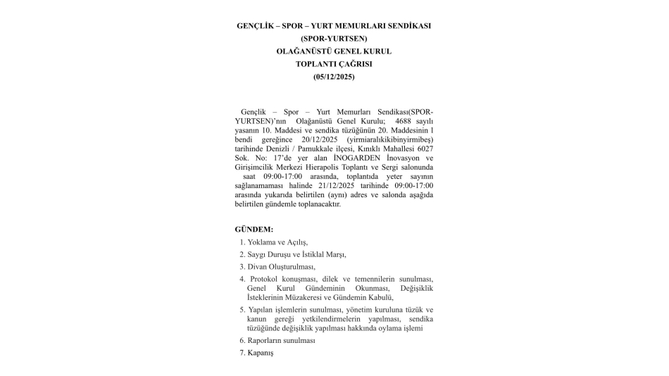 Olağanüstü kongre duyurusu