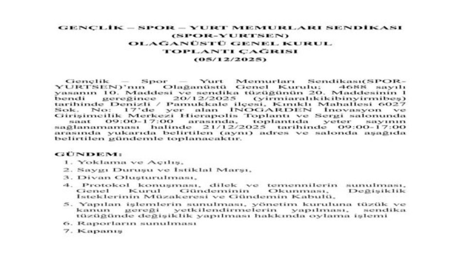 Olağanüstü kongre duyurusu